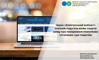 Через «Електронний кабінет» платник податків може подати заяву про повернення помилково сплачених сум податків